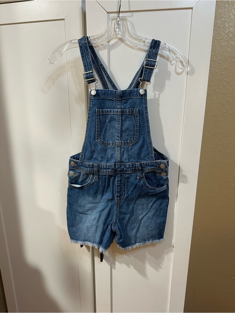 Cat & Jack Girls 10/12 Denim Stretch Shortall Overalls in Classic Blue